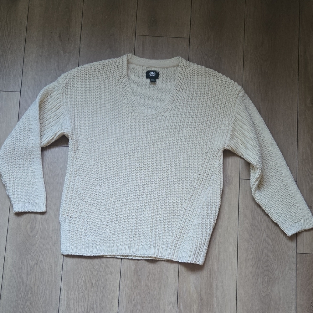 ROOTS V-NECK RIBBED KNIT SWEATER SZ S - Picture 2 of 9